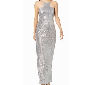 Sequined Silver Halter Gown